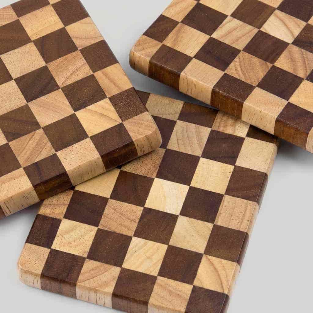Rubberwood & Black Walnut Checkerboard Coaster & Pot Mat for Wholesale 3