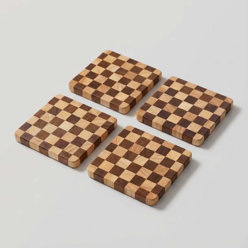 Rubberwood & Black Walnut Checkerboard Coaster & Pot Mat for Wholesale 4