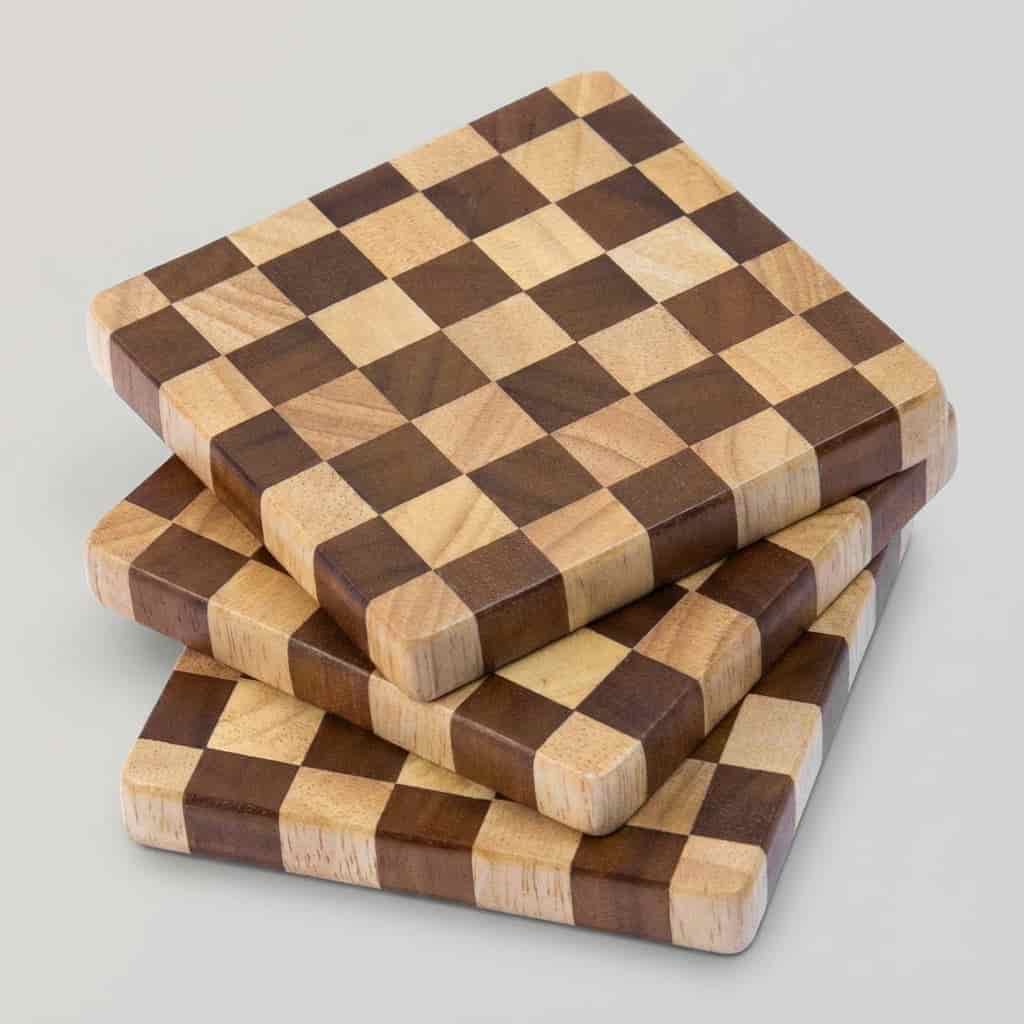 Rubberwood & Black Walnut Checkerboard Coaster & Pot Mat for Wholesale