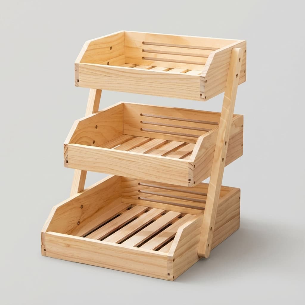 Wholesale Multi-Tier Wooden Fruit Vegetable Storage Rack for Kitchen and Desktop 2