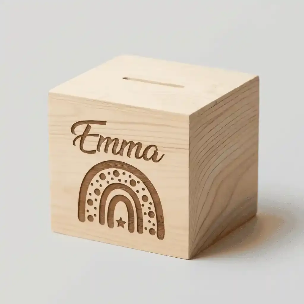 Custom Wooden Piggy Banks for Wholesale – Square Kids' Cartoon Printed Coin Boxes 3