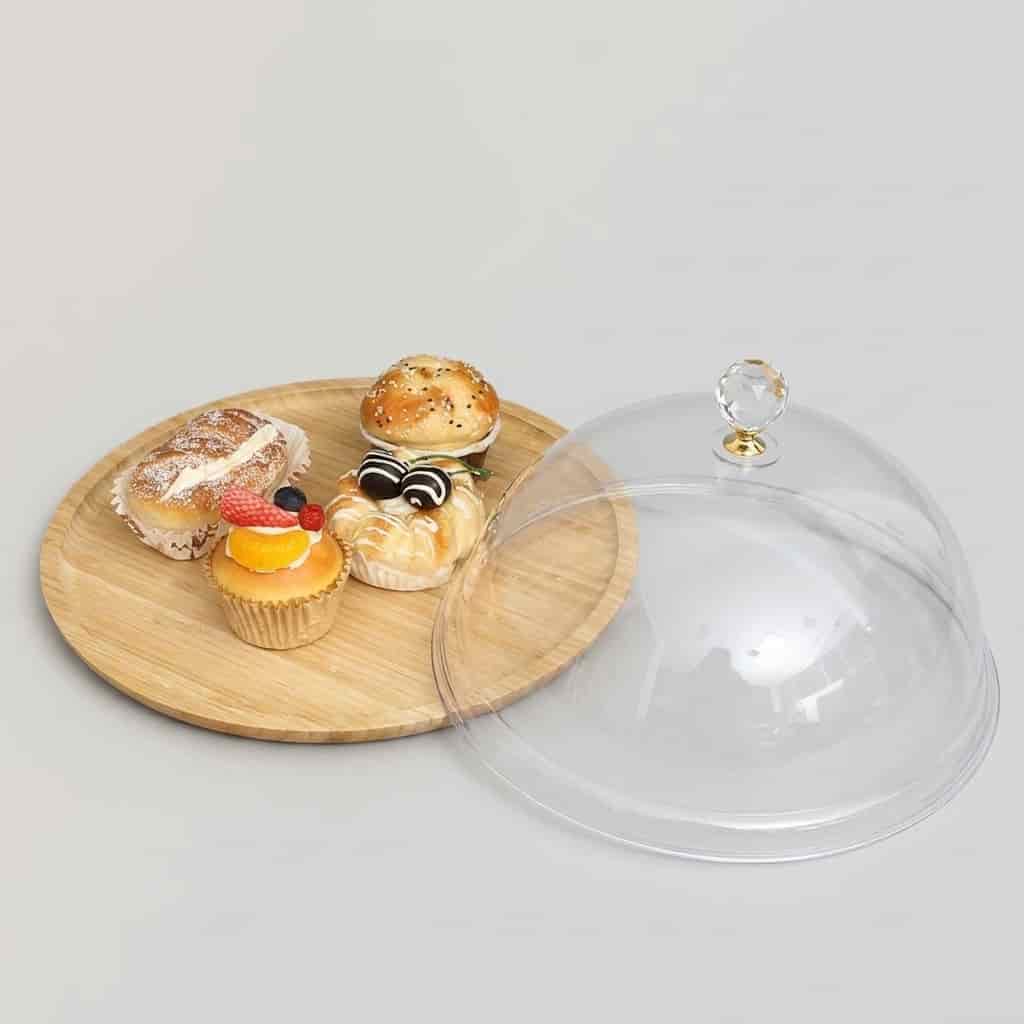 Wholesale Wooden Cake Display Tray with Clear Acrylic Cover for Bakeries 4