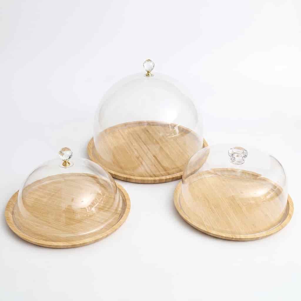 Wholesale Wooden Cake Display Tray with Clear Acrylic Cover for Bakeries