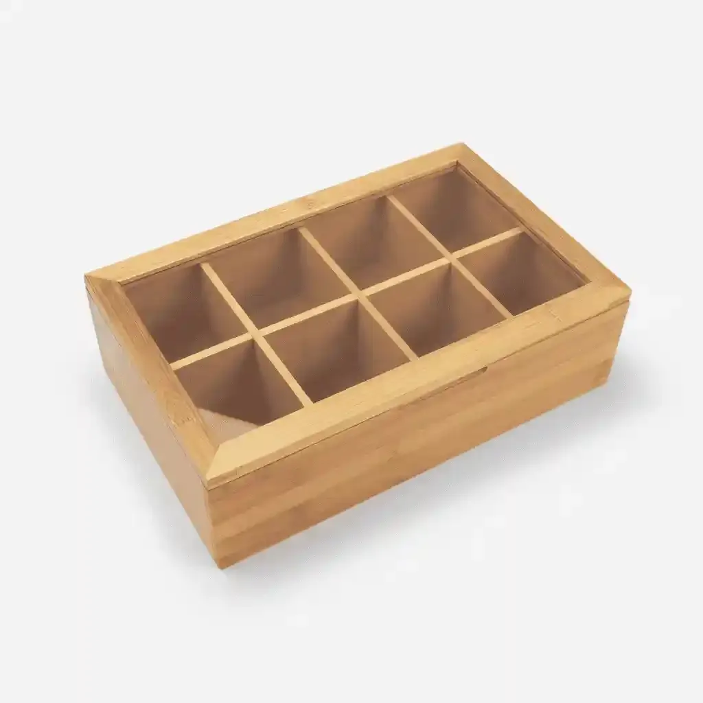 Bamboo Divided Tea Bag Storage Organizer with Clear Glass Lid