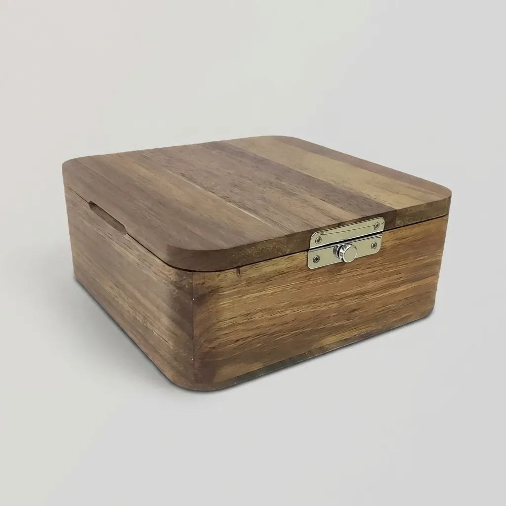 Wholesale Custom Square Acacia Wood Packaging Box Solid Wood Hinged Gift Box Manufacturer