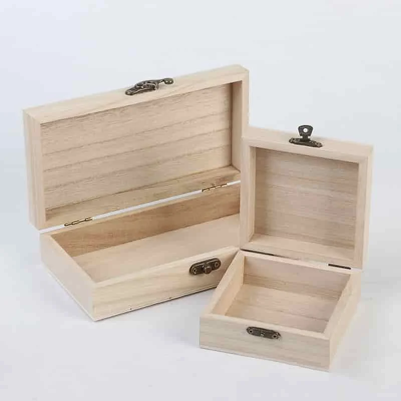 Unfinished Hinged-lid Paulownia Wooden Storage Box 2