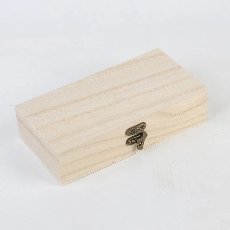 Unfinished Hinged-lid Paulownia Wooden Storage Box 4