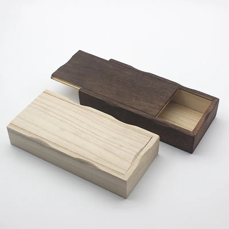 Paulownia Wooden Gift Box with Flush Sliding Lid and Decorative Wave Edge