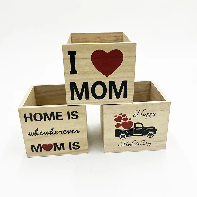 Mother’s Day Decorative Wooden Gift Boxes – Square Planter Style 2