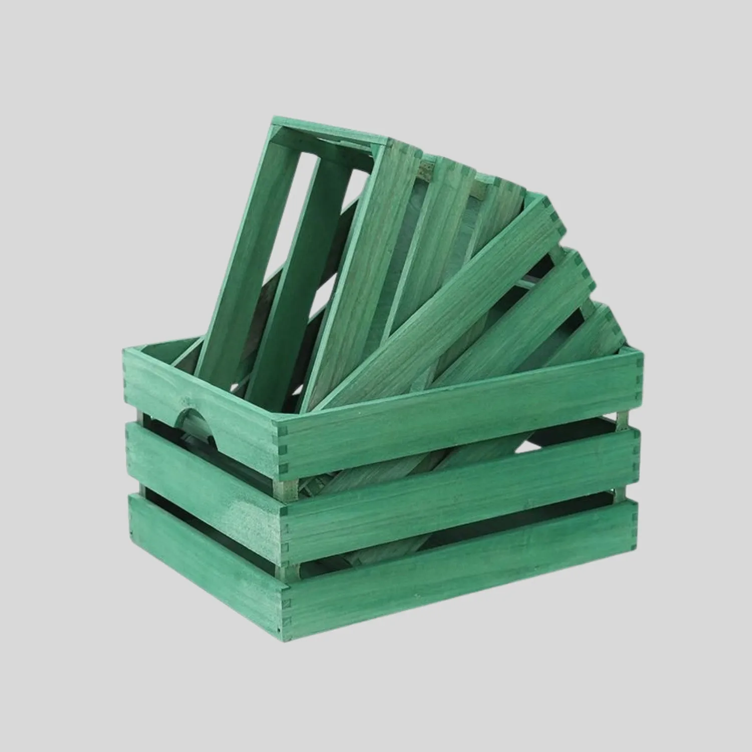 Decorative Colorful Wooden Slat Crate Boxes, green