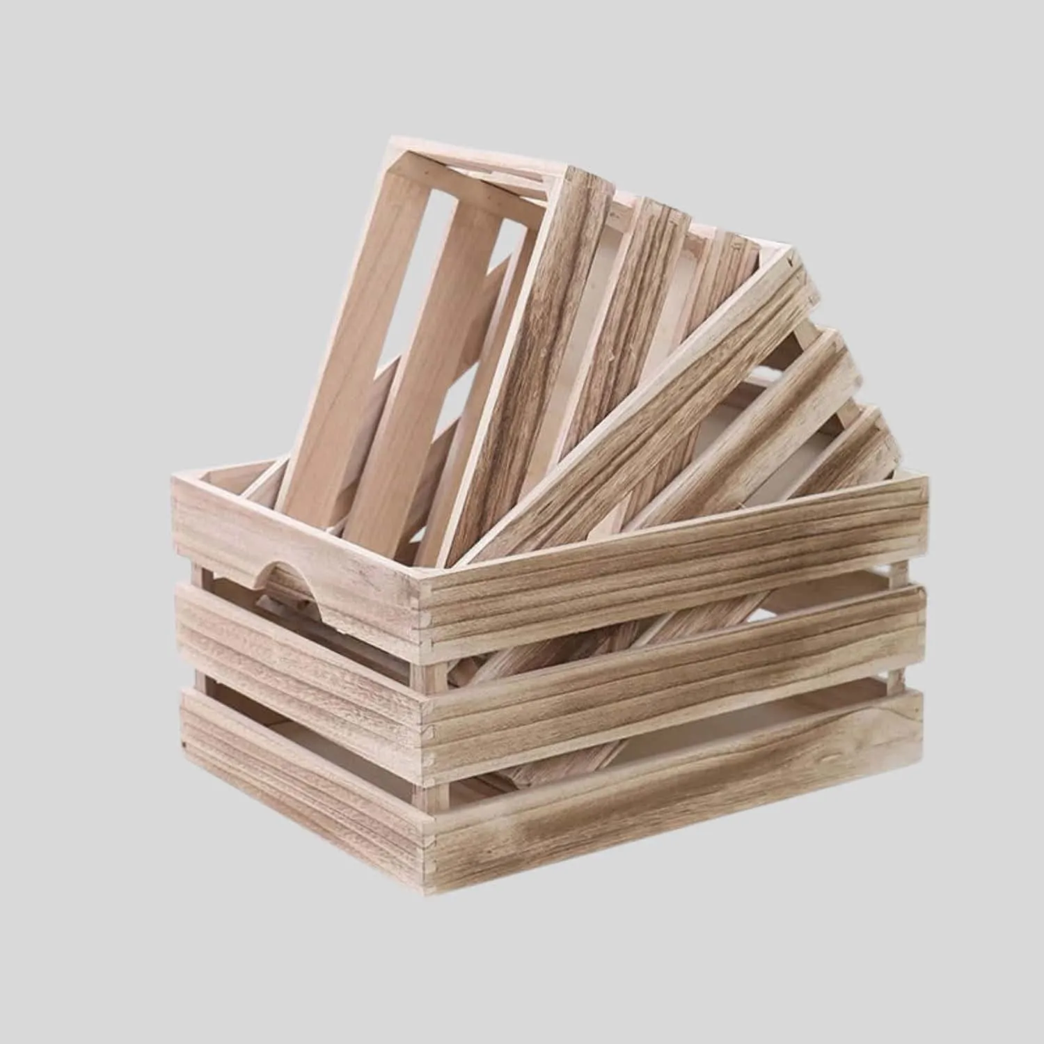 Lightly Burned Wooden Slat Crate Set