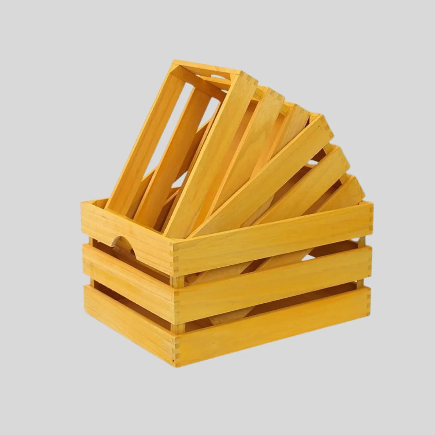 Decorative Colorful Wooden Slat Crates, Yellow