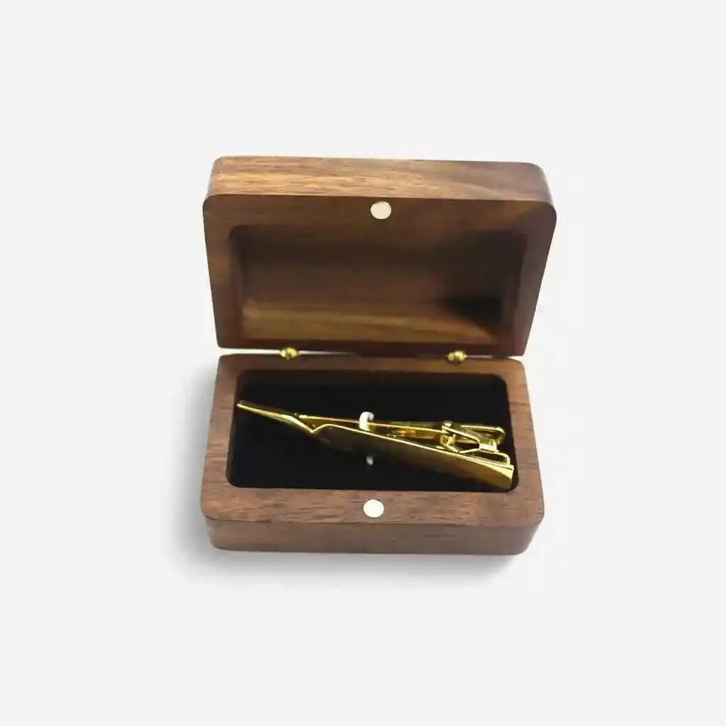 Solid Walnut Wood Tie Clip Decorative Storage Gift Box – Exquisite Small Gift