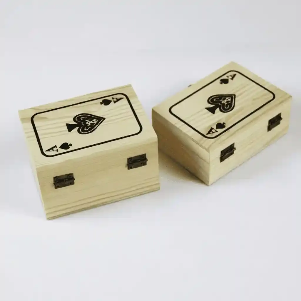 Creative Wooden Playing Card Box — Rectangular Pine Storage with Hinged Lid 4