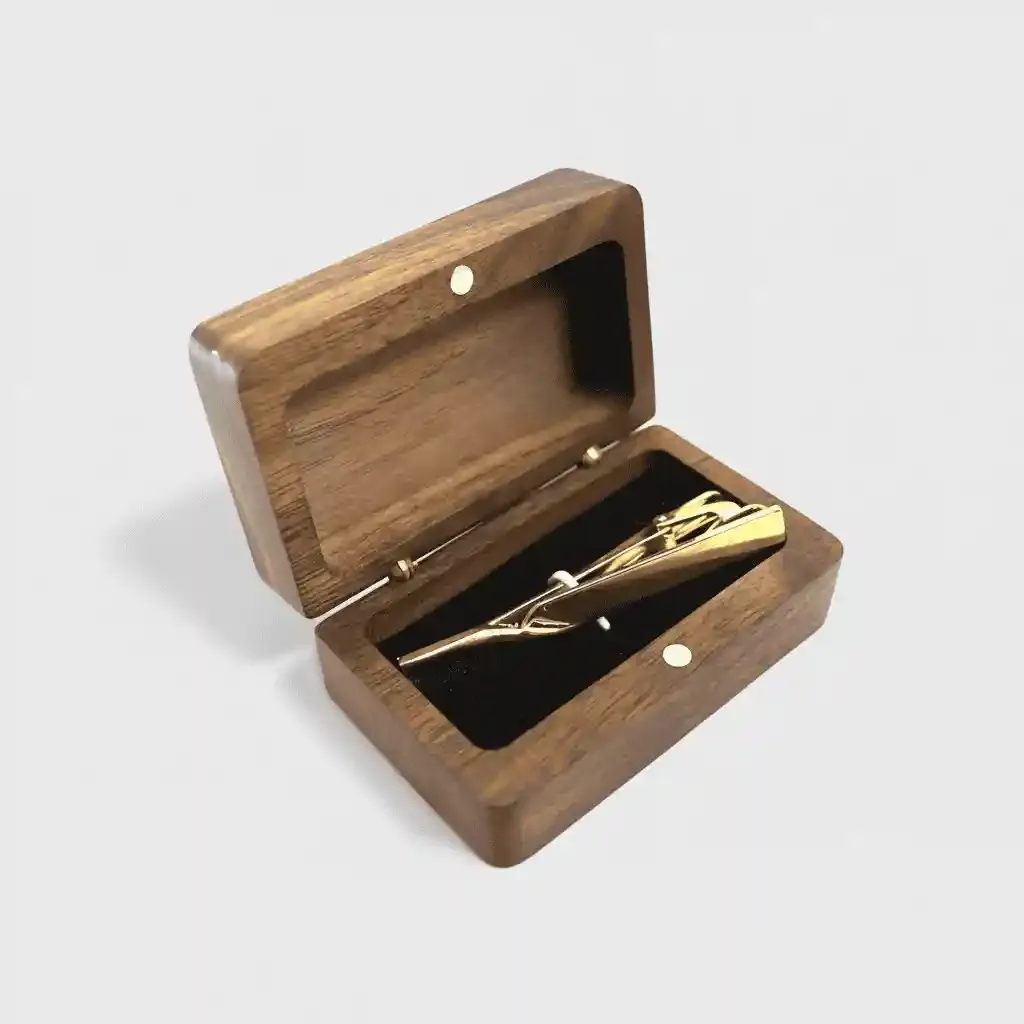 Solid Walnut Wood Tie Clip Decorative Storage Gift Box – Exquisite Small Gift 3