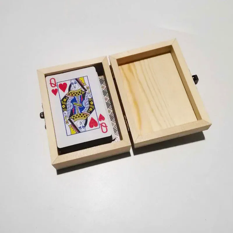 Creative Wooden Playing Card Box — Rectangular Pine Storage with Hinged Lid 2