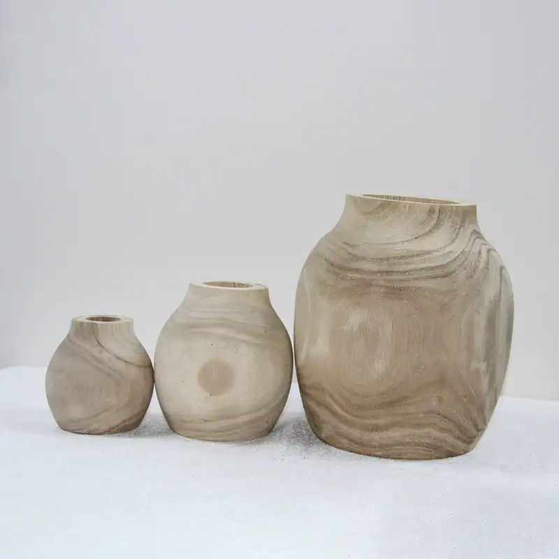 Modern Sculpted Wood Vase for Home Decor – Minimalist Floral Arrangement Ornament 3