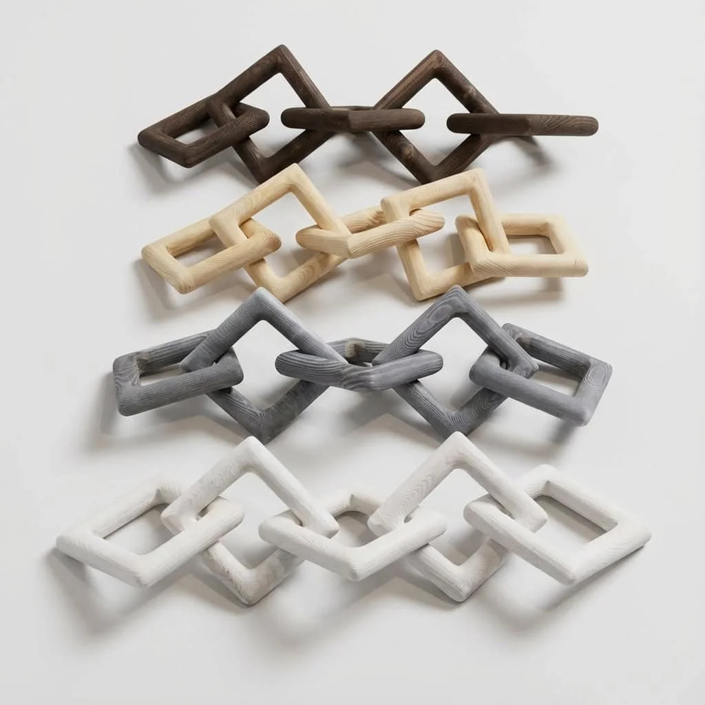 Square Wood Link Decor Bulk Custom Solid Timber 5-Ring Craft Ornament