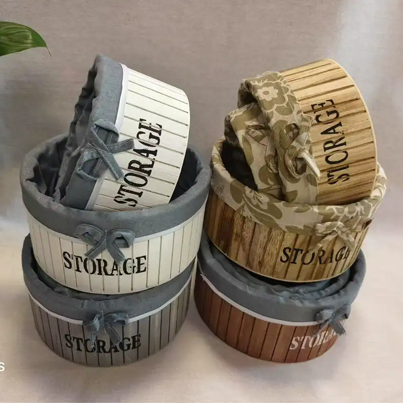 Round Wooden Storage Bins for Supermarket Produce Display and Home Organization