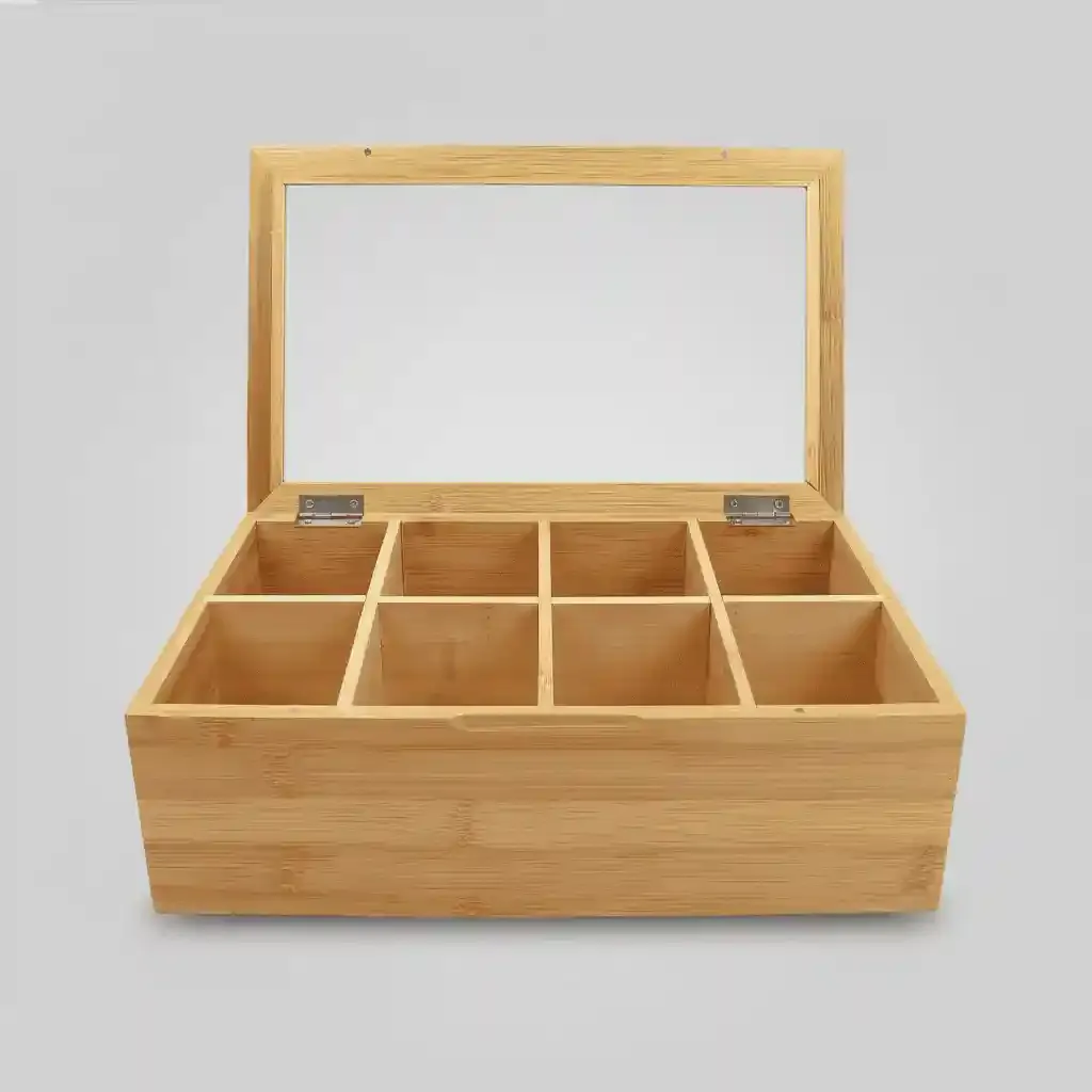 Bamboo Divided Tea Bag Storage Organizer with Clear Glass Lid 3