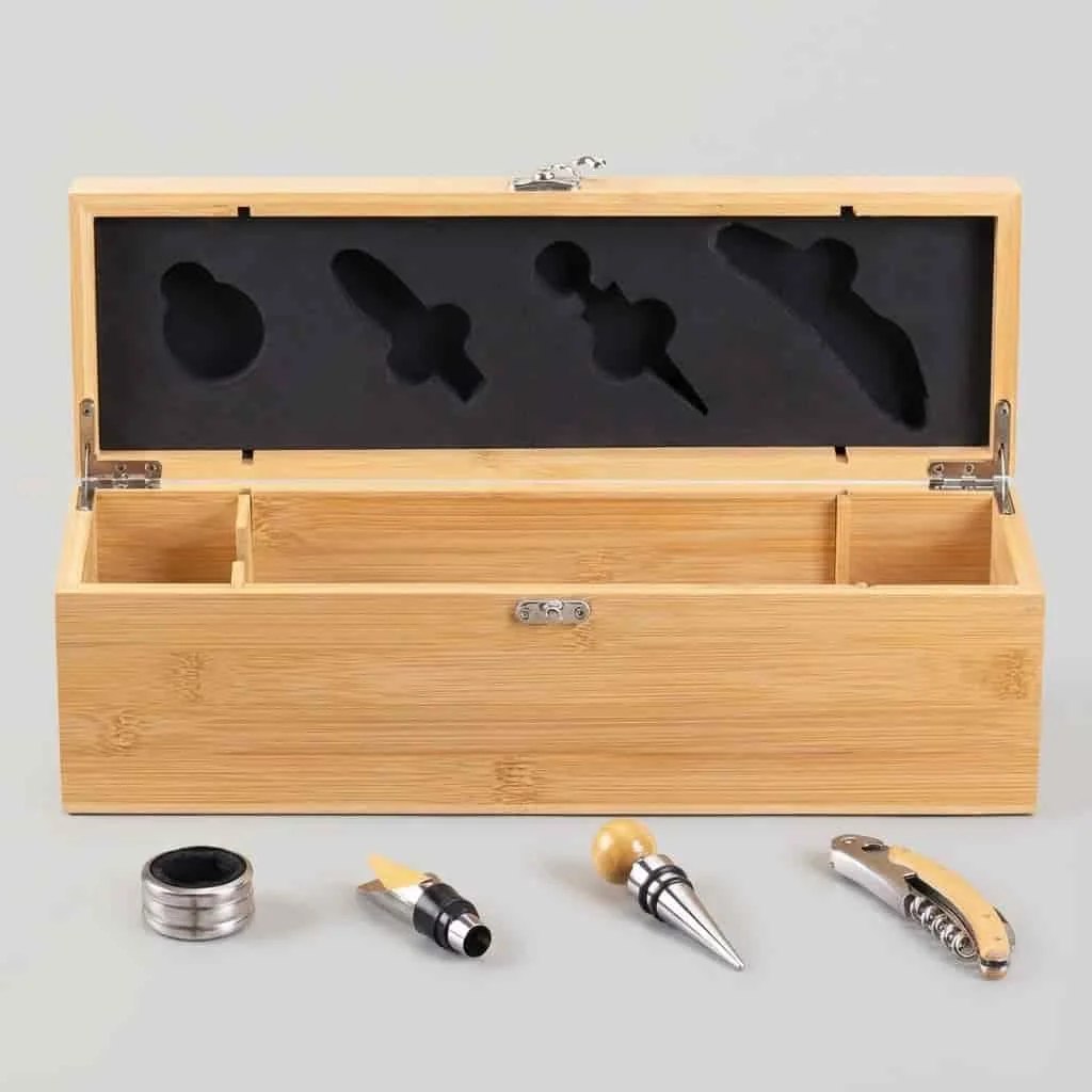 Single Bottle Bamboo Wine Box with Accessories for Wine Packaging 2