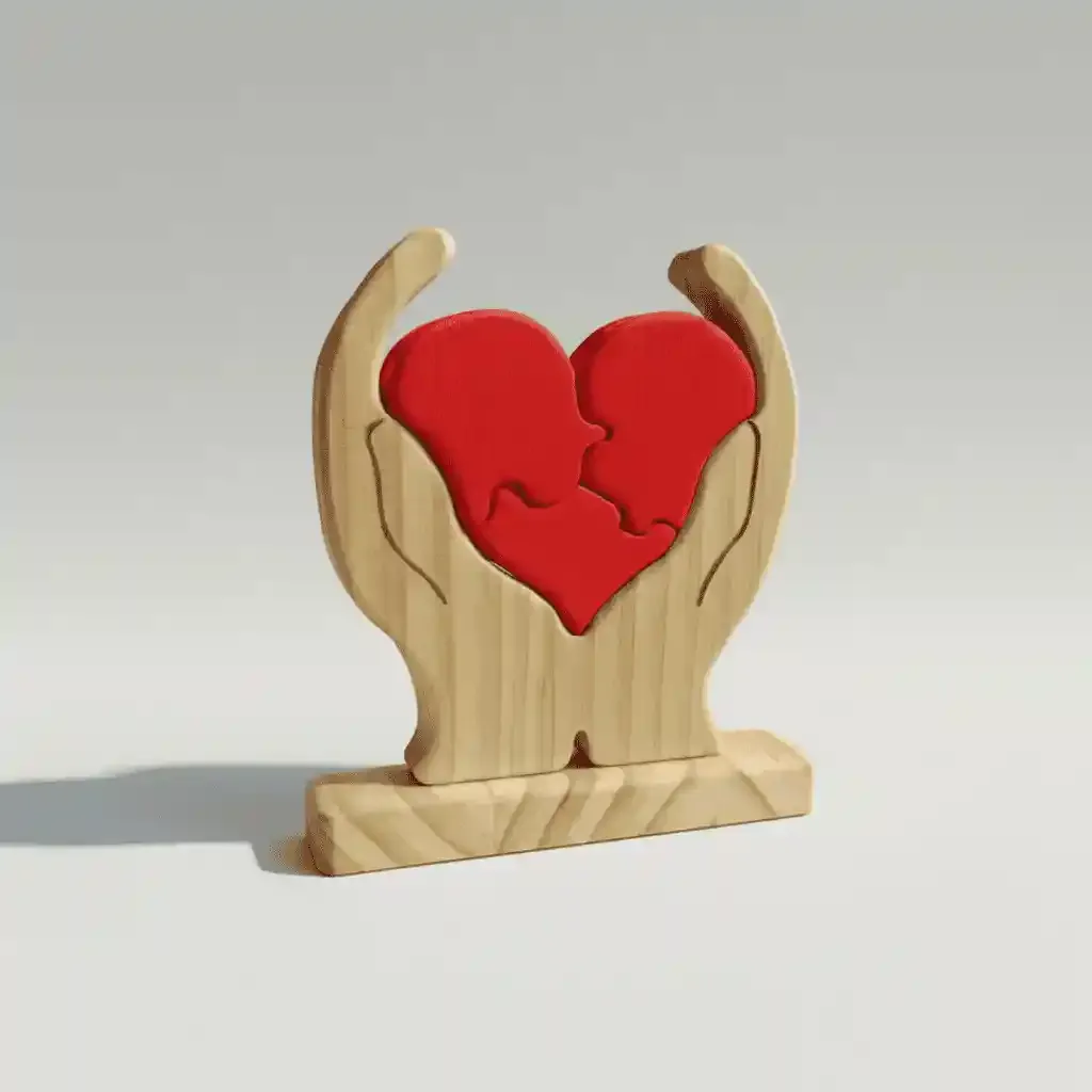 Personalized Wooden Hand Heart Puzzle Family Sculpture for Mother's Day 2