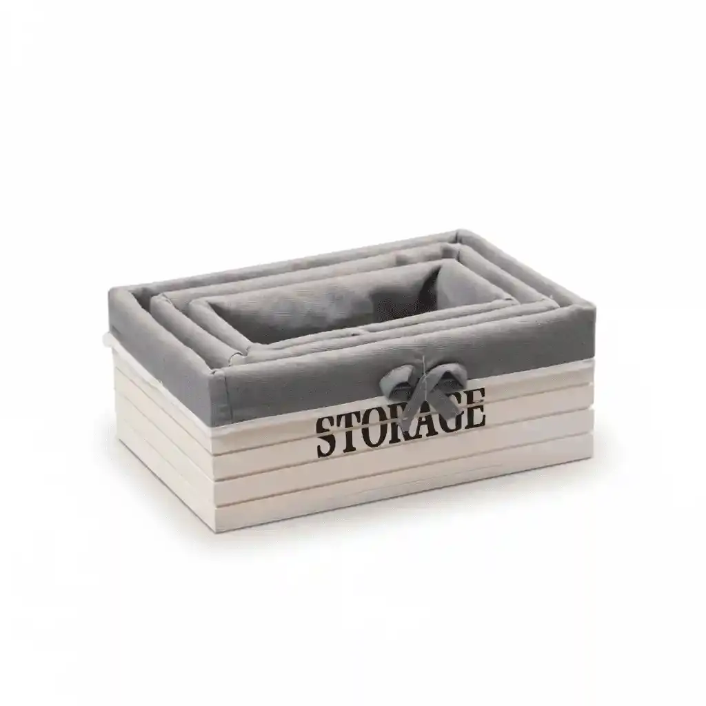 Ready Stock Decorative Wood Storage Bins — Multi-Size Slatted Baskets with Fabric Liner 2