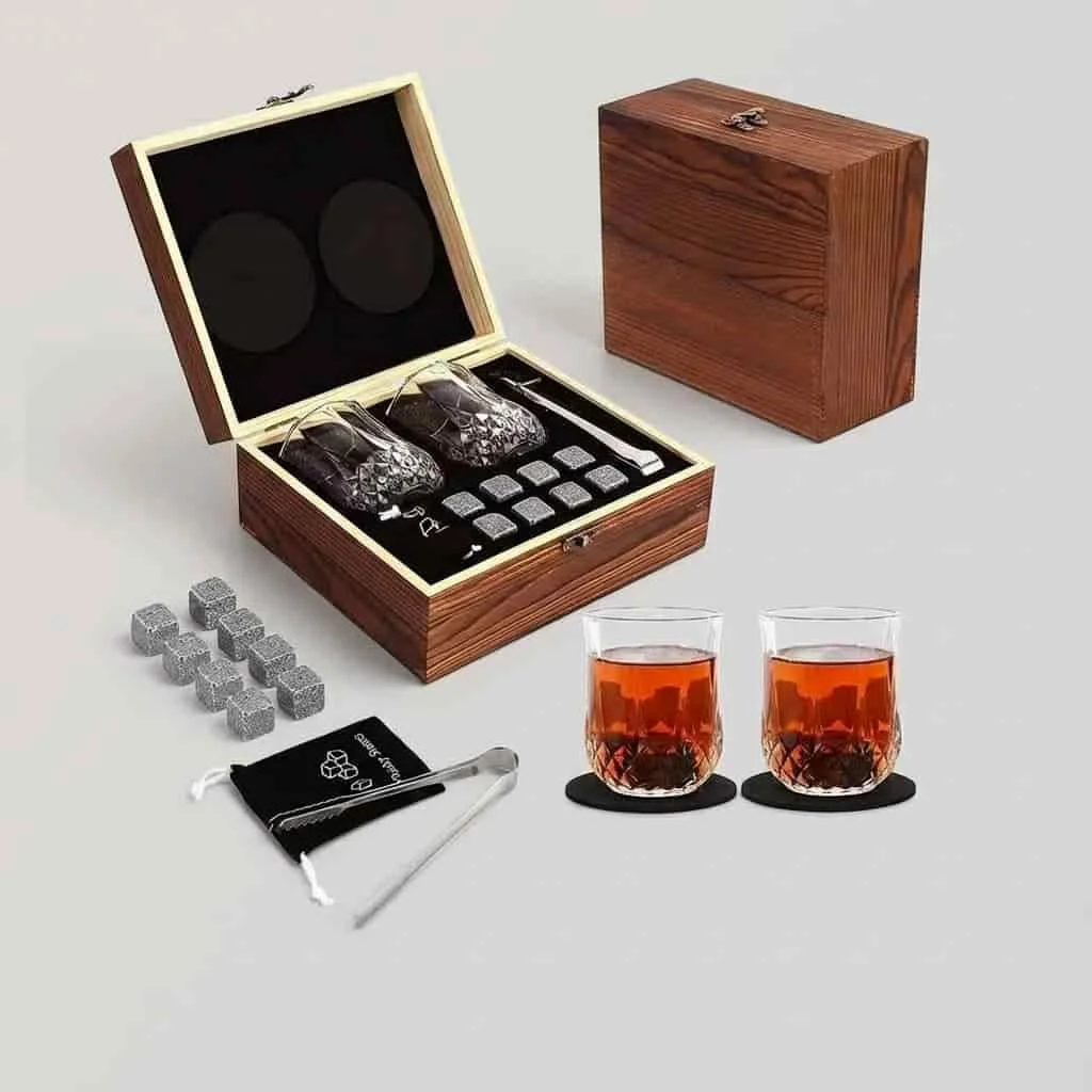 Pine Wood Vintage Whiskey Glass Box Set with Custom Branding Options 3