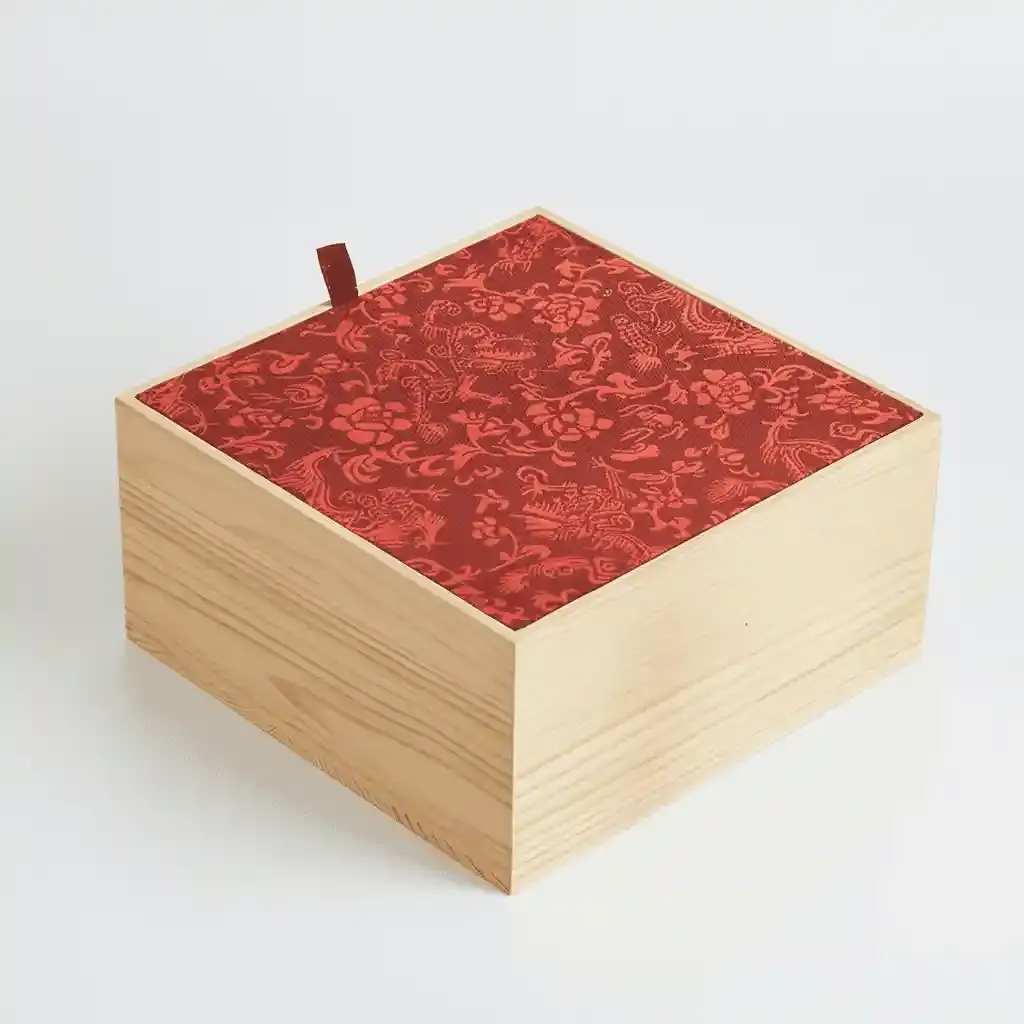 Solid Wood Mooncake Packaging Box with Fabric Lid 2