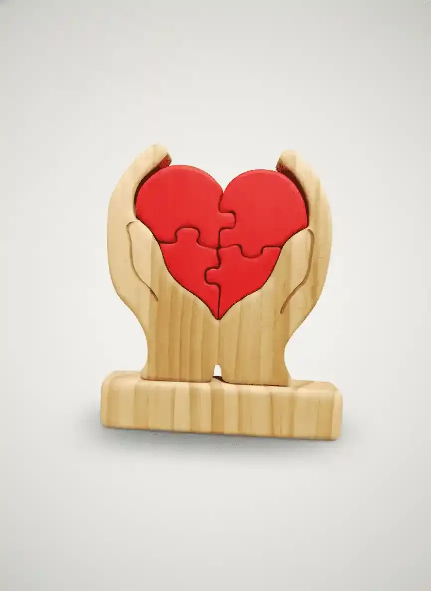 Personalized Wooden Hand Heart Puzzle Family Sculpture for Mother's Day 3