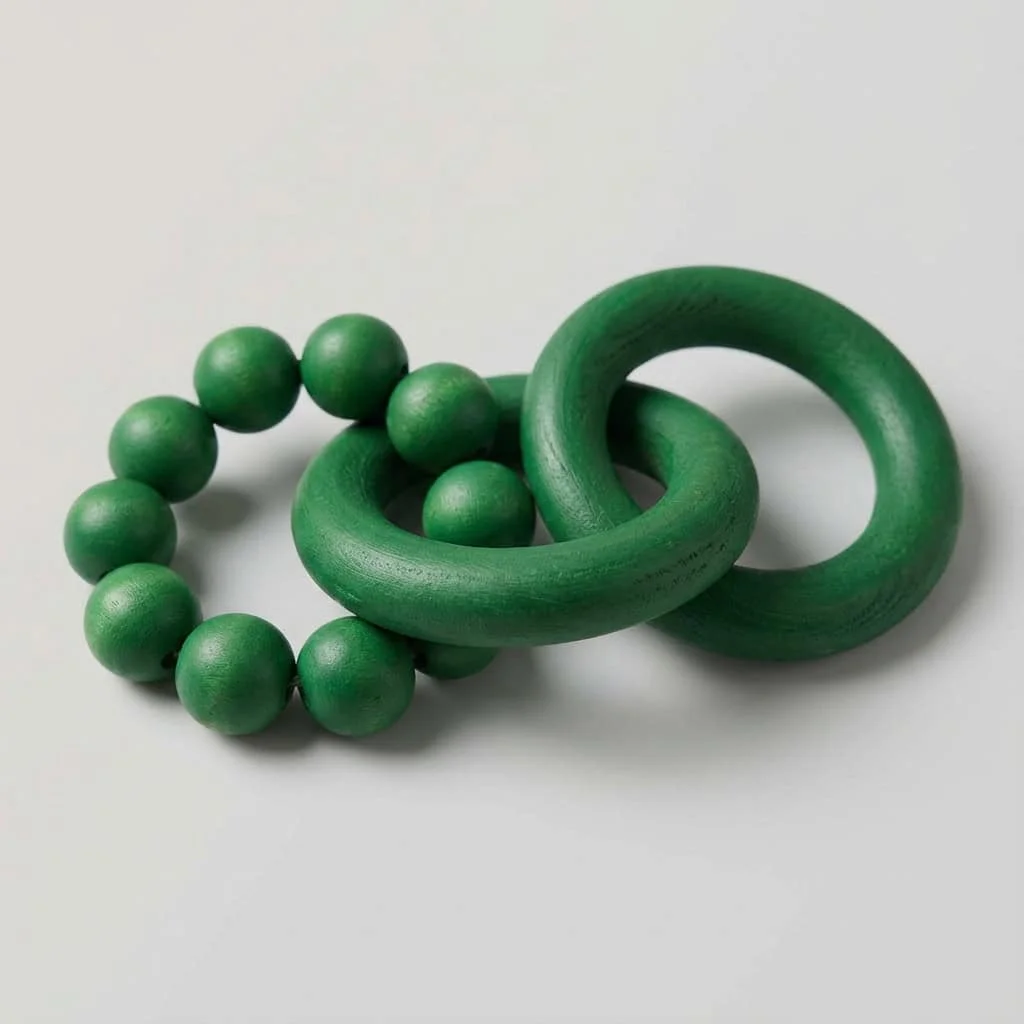 Wooden Decorative Chain with Three Interlocking Rings and Beads