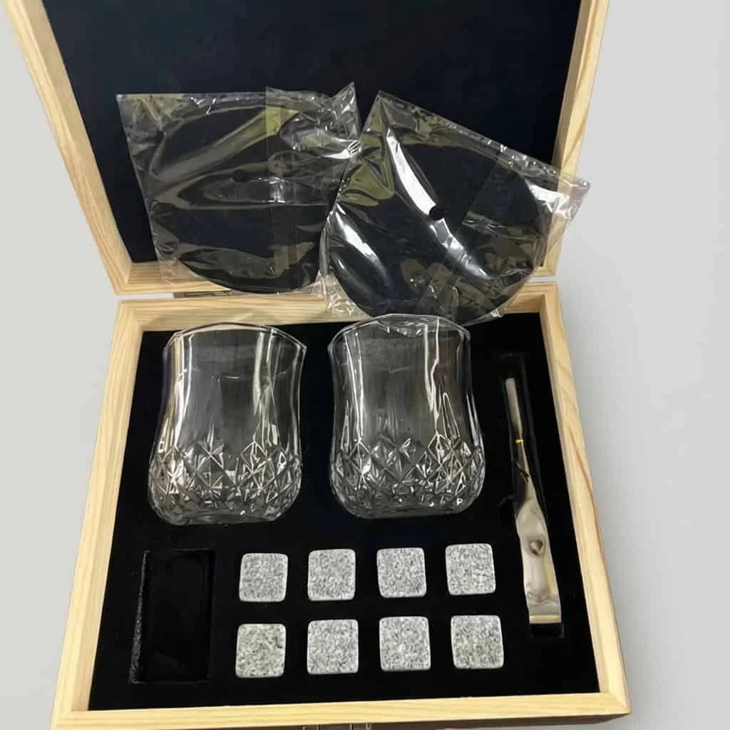Pine Wood Vintage Whiskey Glass Box Set with Custom Branding Options 4