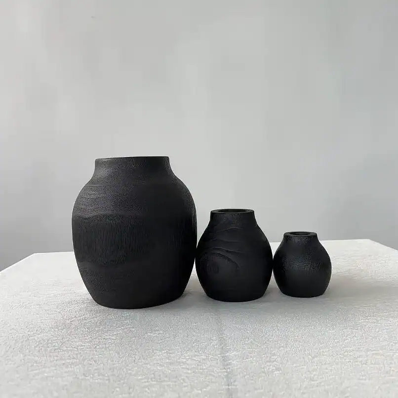 Modern Sculpted Wood Vase for Home Decor – Minimalist Floral Arrangement Ornament