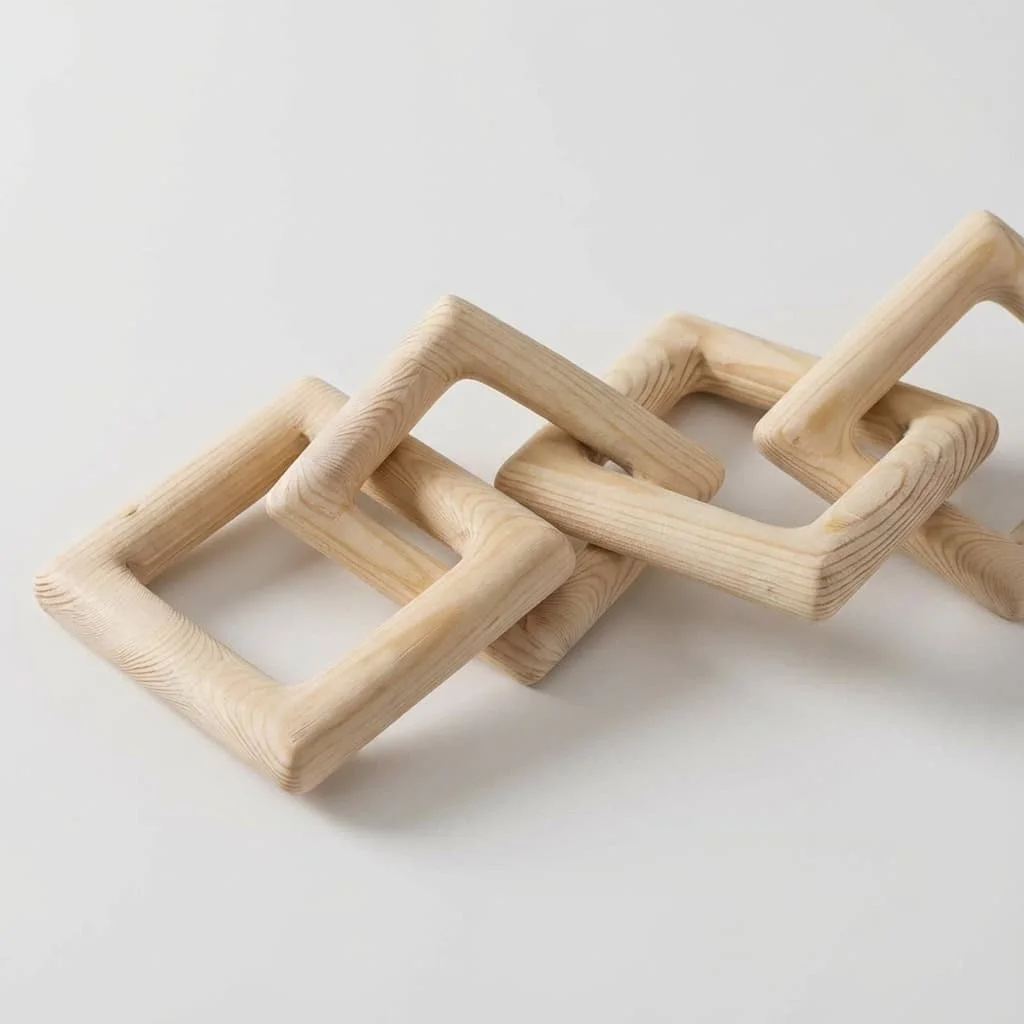 Square Wood Link Decor Bulk Custom Solid Timber 5-Ring Craft Ornament 3