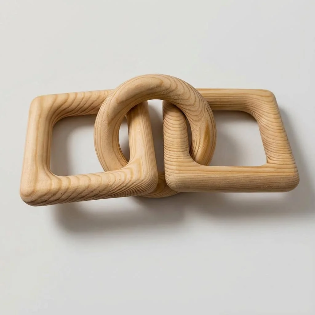 Wooden Interlocking Chain Three-Link Square and Round Wood Craft Ornaments 2