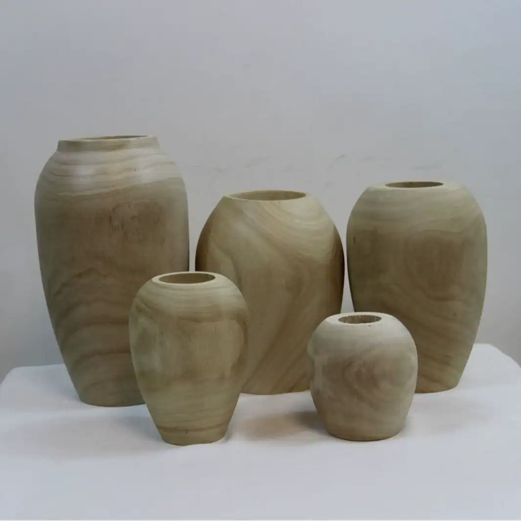 Rustic Wooden Vase Set – Large & Small Handmade Wood Vases for Home, Hotel, & B&B Decor