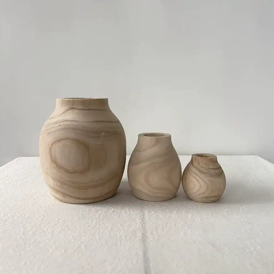 Modern Sculpted Wood Vase for Home Decor – Minimalist Floral Arrangement Ornament 2