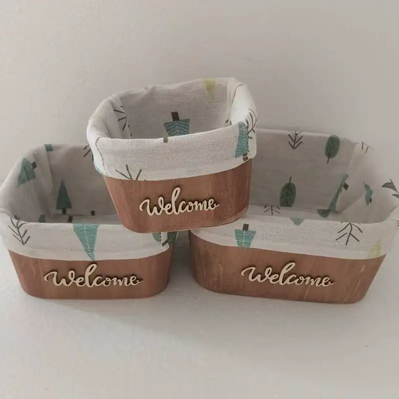 Wooden Three-Piece Desk Organizers Set with Fabric Liner for Office, Cosmetics & Home Storage 2