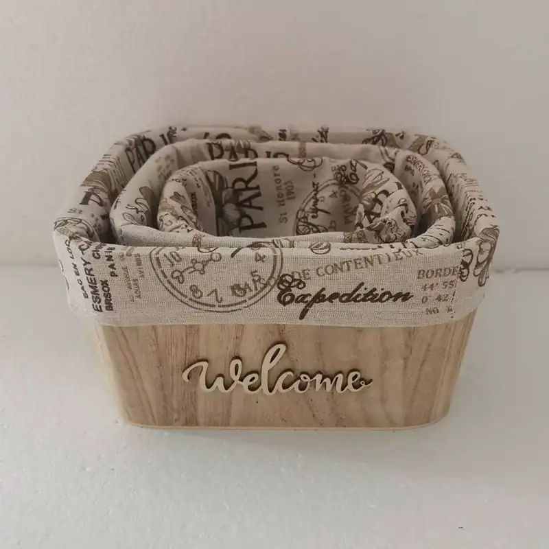 Wooden Three-Piece Desk Organizers Set with Fabric Liner for Office, Cosmetics & Home Storage 3