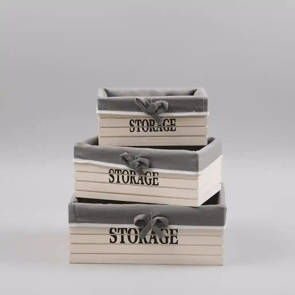 Ready Stock Decorative Wood Storage Bins — Multi-Size Slatted Baskets with Fabric Liner