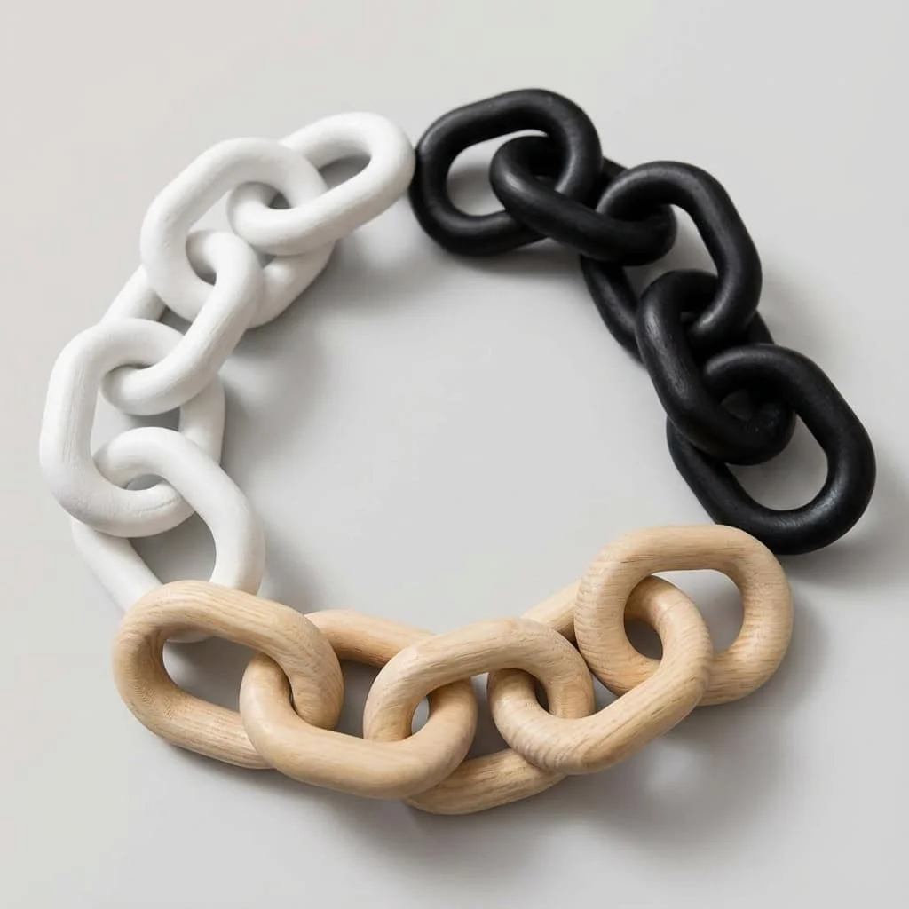 Pine Wood Chain Link Ornament – Five-Ring Decorative Wooden Craft Chain