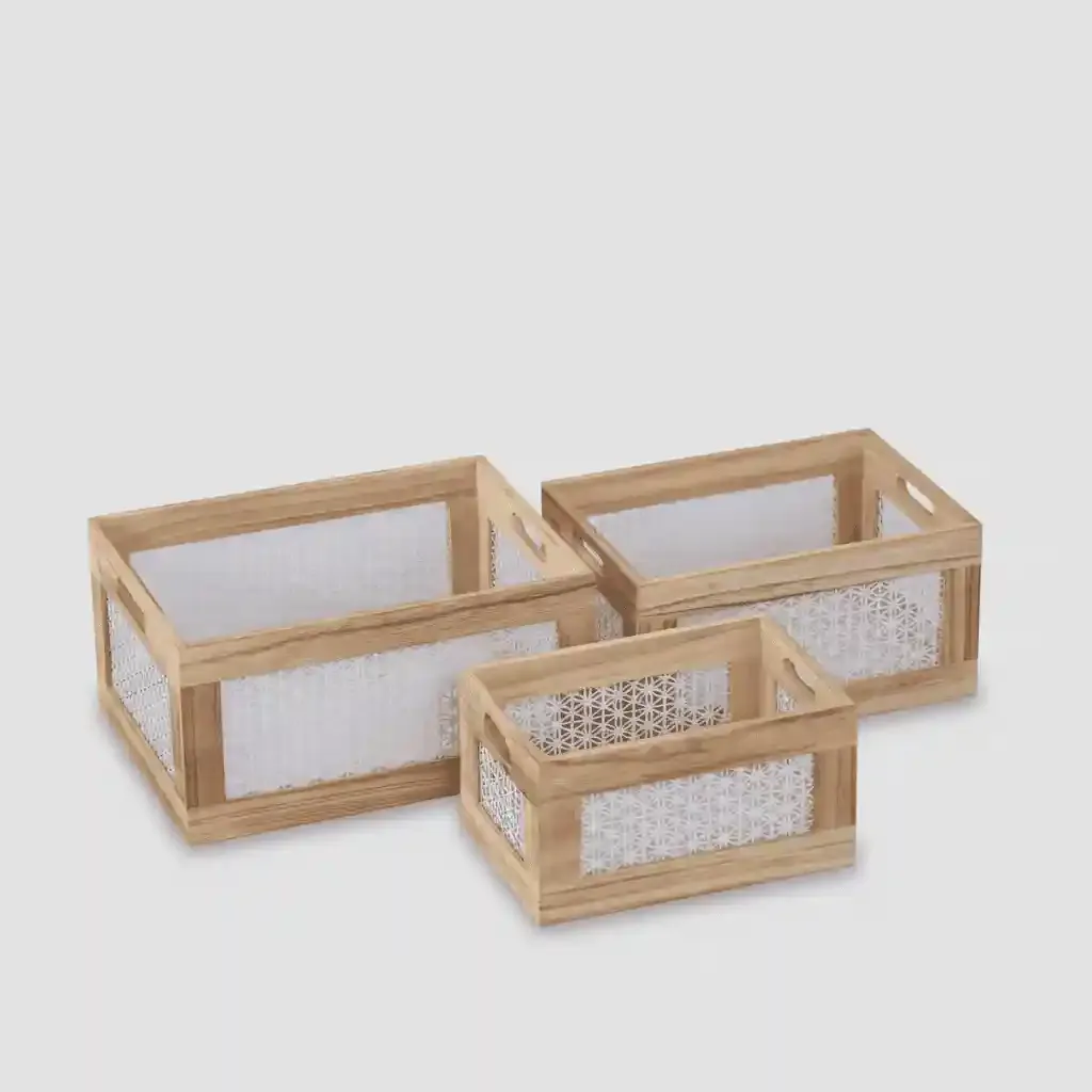 Set of Rectangular Decorative Wooden Crates for Storage and Display 2