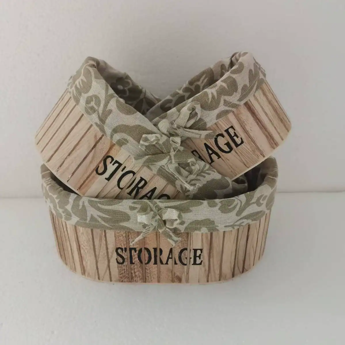 Wooden Storage Baskets Three-Piece Set for Desktop and Home Organization