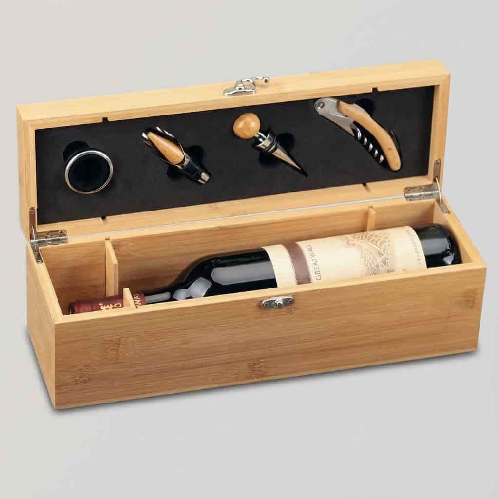 Wholesale Single Bottle Bamboo Wine Box with Accessories for Wine Packaging