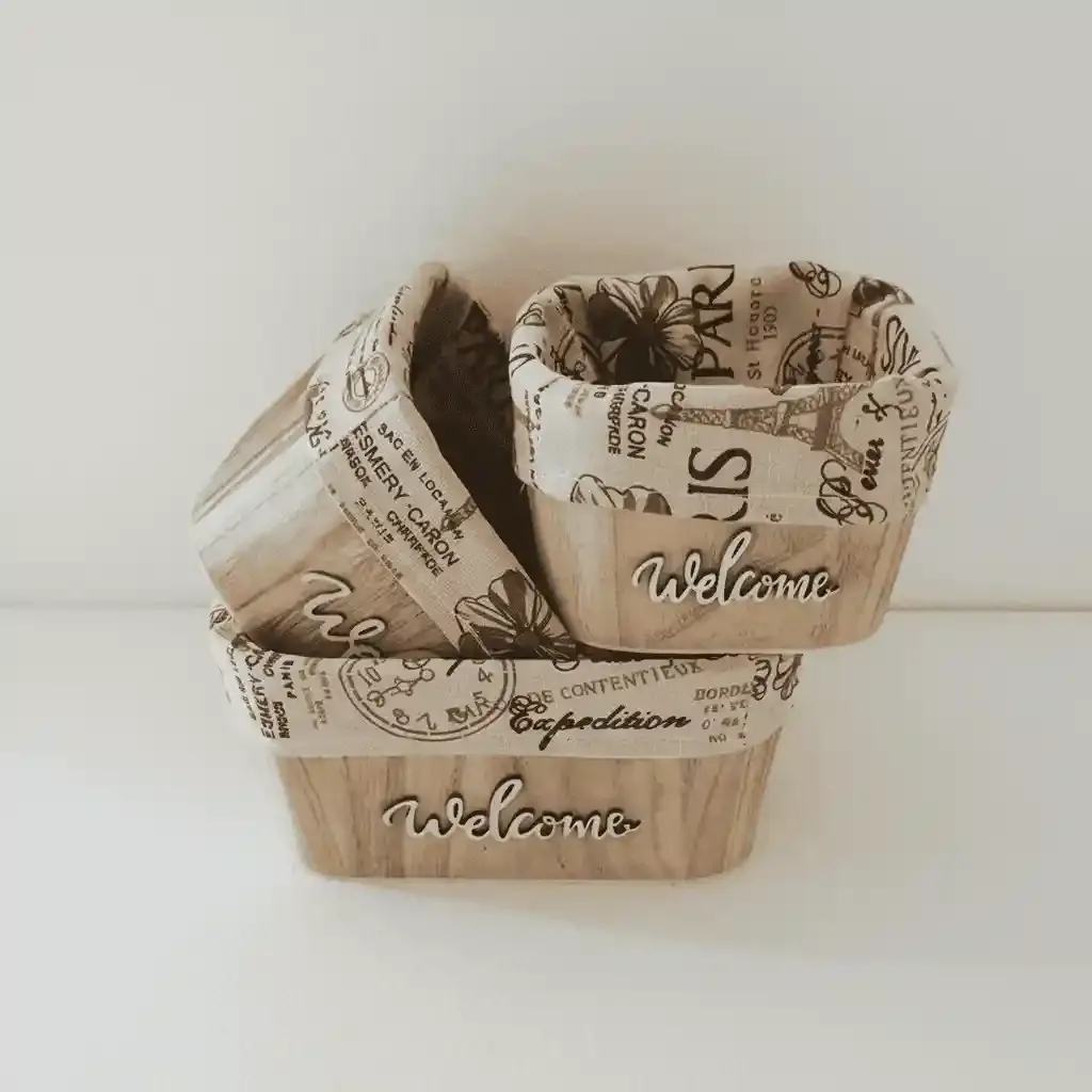 Wooden Three-Piece Desk Organizers Set with Fabric Liner for Office, Cosmetics & Home Storage