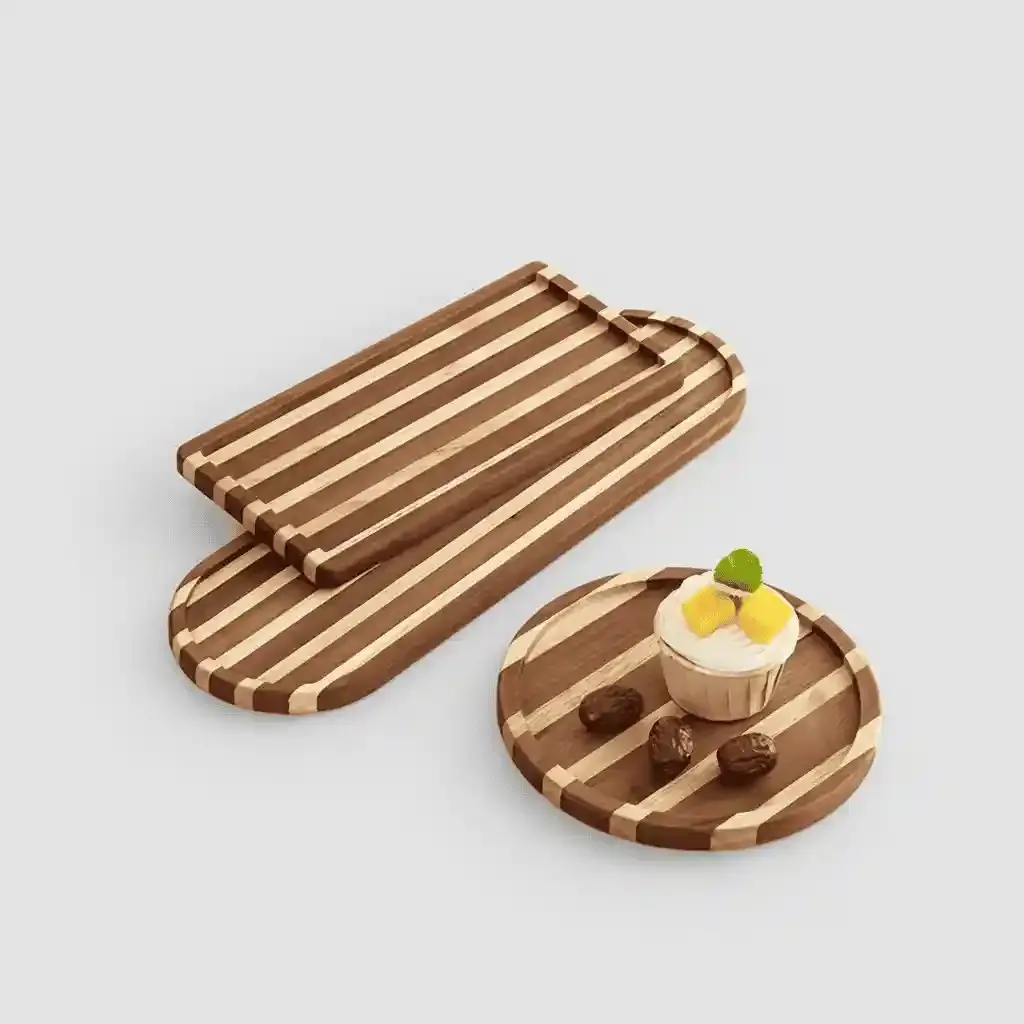 Irregular Striped Wooden Serving Trays for Breakfast, Snacks, Desserts & Fruits 3
