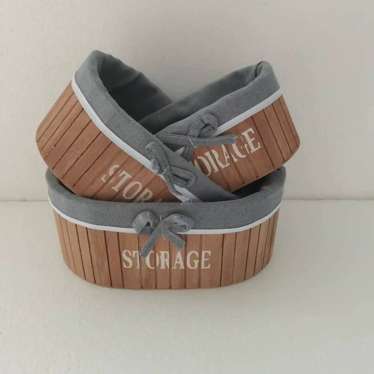 Wooden Storage Baskets Three-Piece Set for Desktop and Home Organization 2