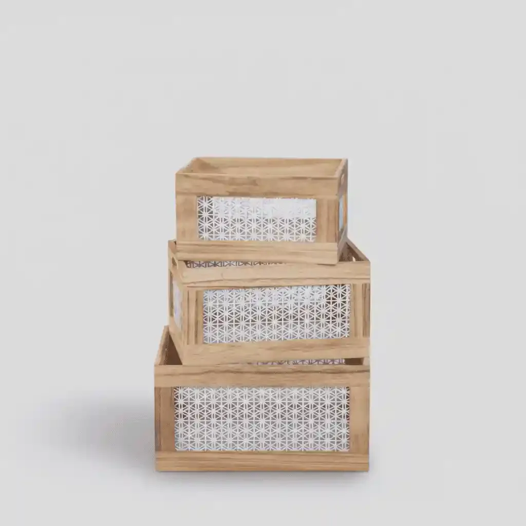 Set of Rectangular Decorative Wooden Crates for Storage and Display 3