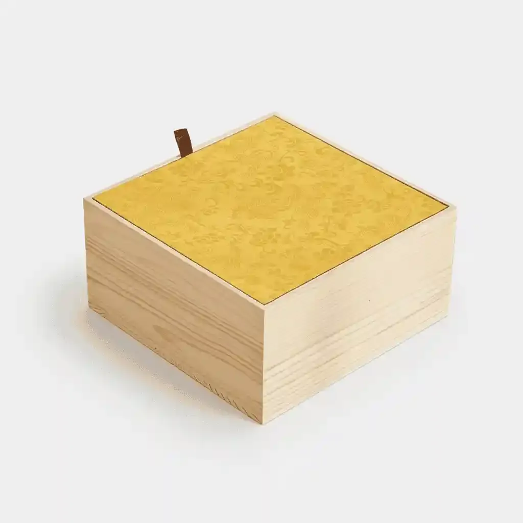 Solid Wood Mooncake Packaging Box with Fabric Lid 4