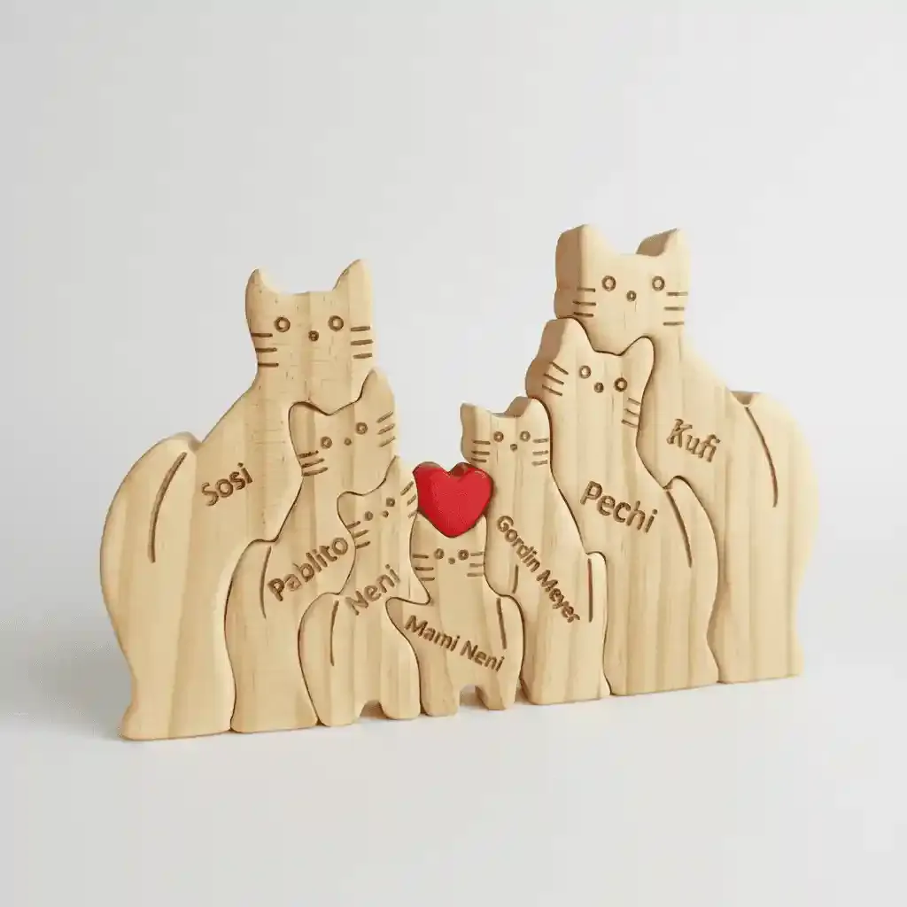 Wholesale Wooden Cat Family Puzzle Sculpture with Custom Engraving, China Manufacturer
